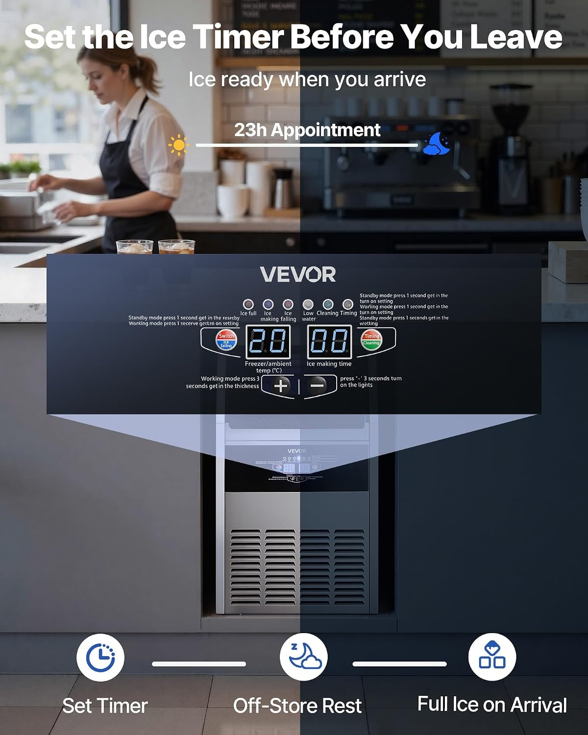 image:imageVEVOR Commercial Ice Maker Machine 80 lbs24h with 6813 lbs Storage Capacity CountertopFreestandingUnder Counter Stainless Steel Ice Maker with LED Display amp SelfCleaning Home Bar Restaurant150Lbs24HDual Water Inlet