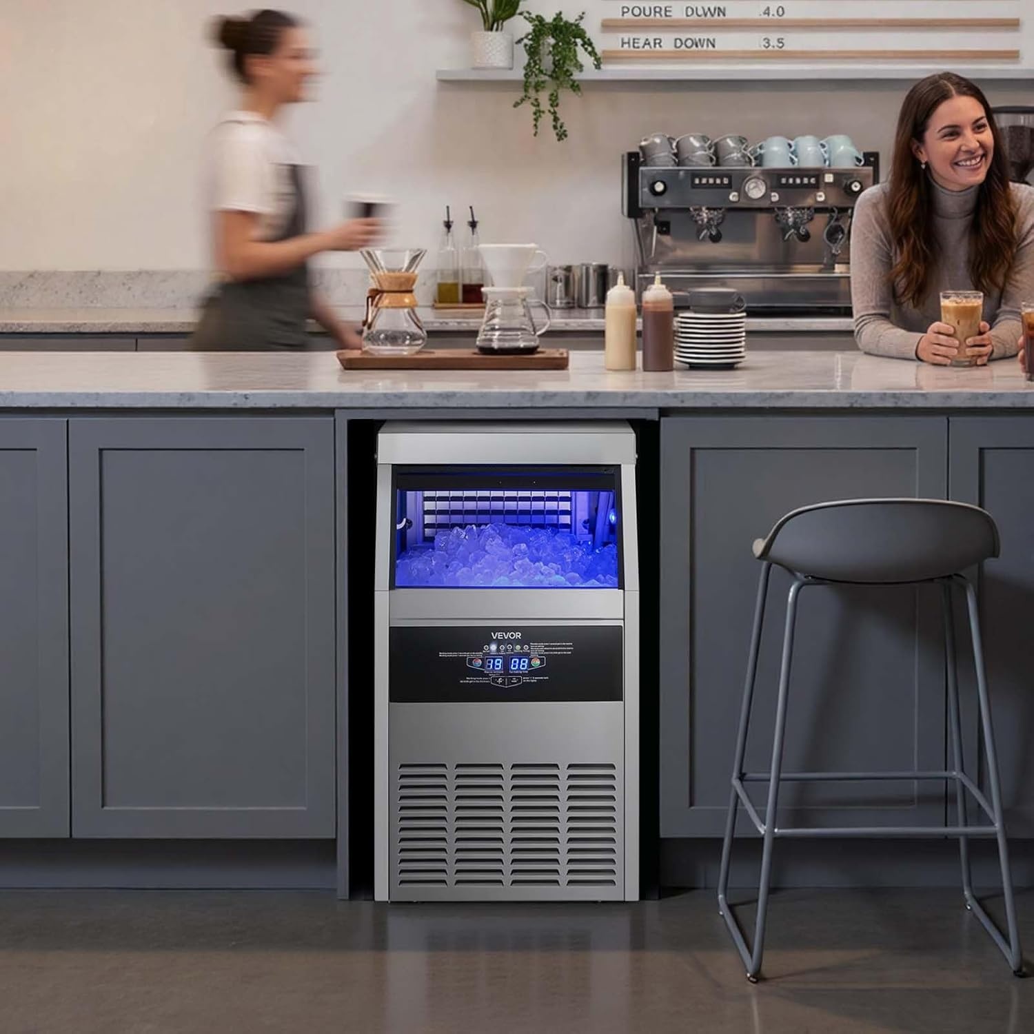 image:imageVEVOR Commercial Ice Maker Machine 80 lbs24h with 6813 lbs Storage Capacity CountertopFreestandingUnder Counter Stainless Steel Ice Maker with LED Display amp SelfCleaning Home Bar Restaurant130Lbs24H