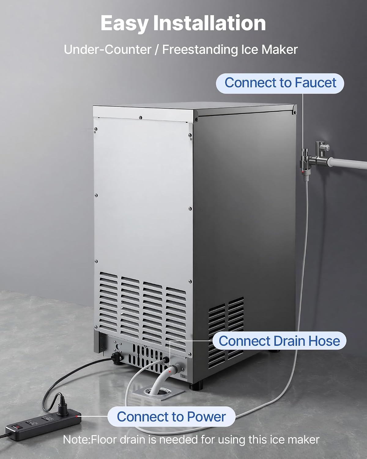 image:imageVEVOR Commercial Ice Maker Machine 80 lbs24h with 6813 lbs Storage Capacity CountertopFreestandingUnder Counter Stainless Steel Ice Maker with LED Display amp SelfCleaning Home Bar Restaurant100lbs24HBullet Ice