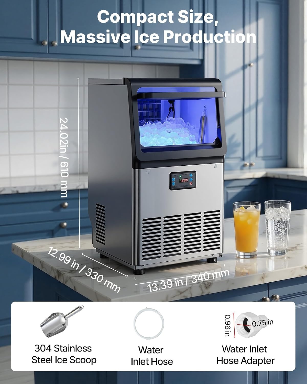 image:imageVEVOR Commercial Ice Maker Machine 80 lbs24h with 6813 lbs Storage Capacity CountertopFreestandingUnder Counter Stainless Steel Ice Maker with LED Display amp SelfCleaning Home Bar Restaurant80lbs24H