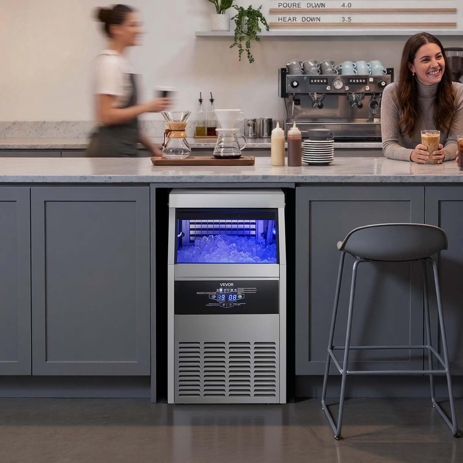 image:imageVEVOR Commercial Ice Maker Machine 80 lbs24h with 6813 lbs Storage Capacity CountertopFreestandingUnder Counter Stainless Steel Ice Maker with LED Display amp SelfCleaning Home Bar Restaurant150Lbs24HDual Water Inlet