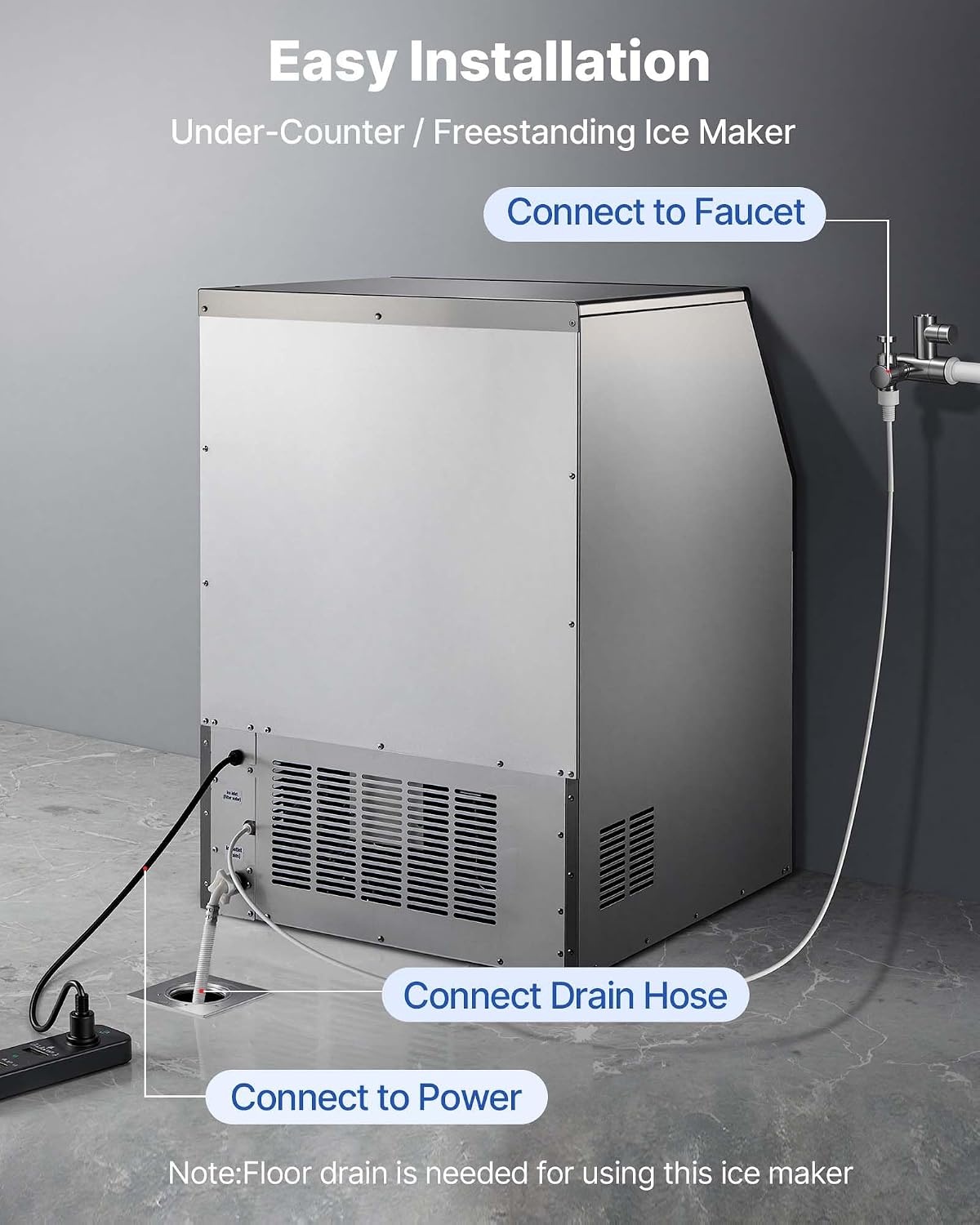 image:imageVEVOR Commercial Ice Maker Machine 80 lbs24h with 6813 lbs Storage Capacity CountertopFreestandingUnder Counter Stainless Steel Ice Maker with LED Display amp SelfCleaning Home Bar Restaurant360Lbs24H
