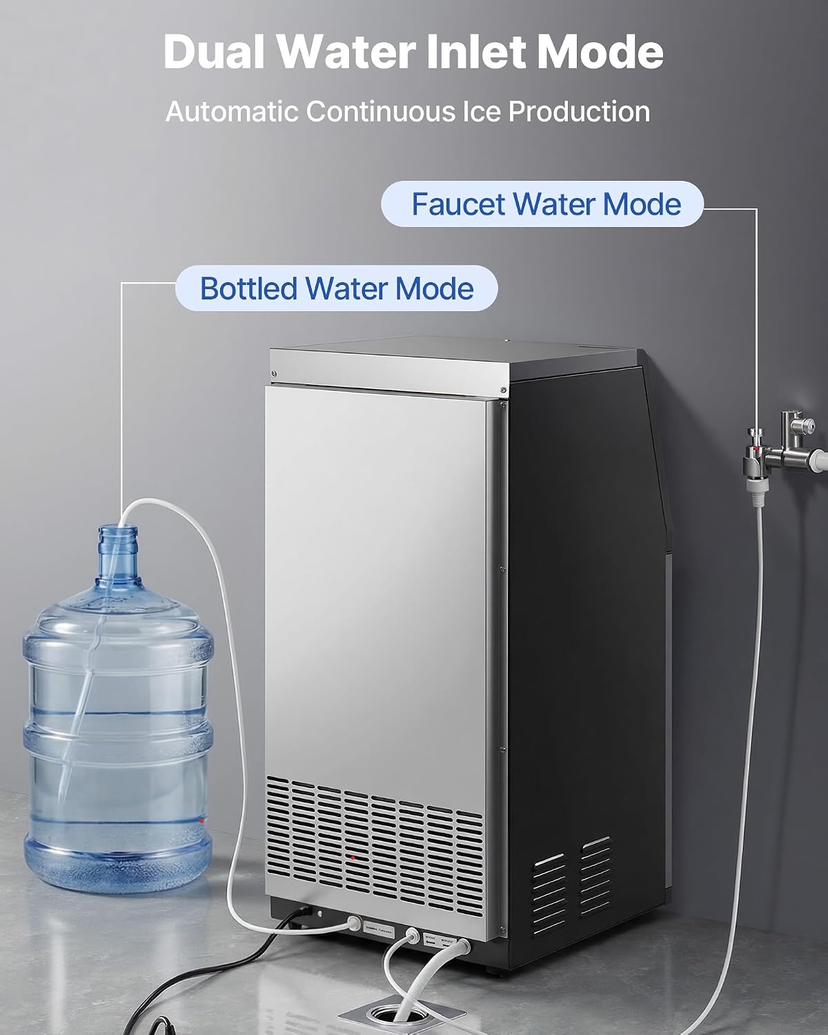 image:imageVEVOR Commercial Ice Maker Machine 80 lbs24h with 6813 lbs Storage Capacity CountertopFreestandingUnder Counter Stainless Steel Ice Maker with LED Display amp SelfCleaning Home Bar Restaurant120lbs24HDual Water Inlet