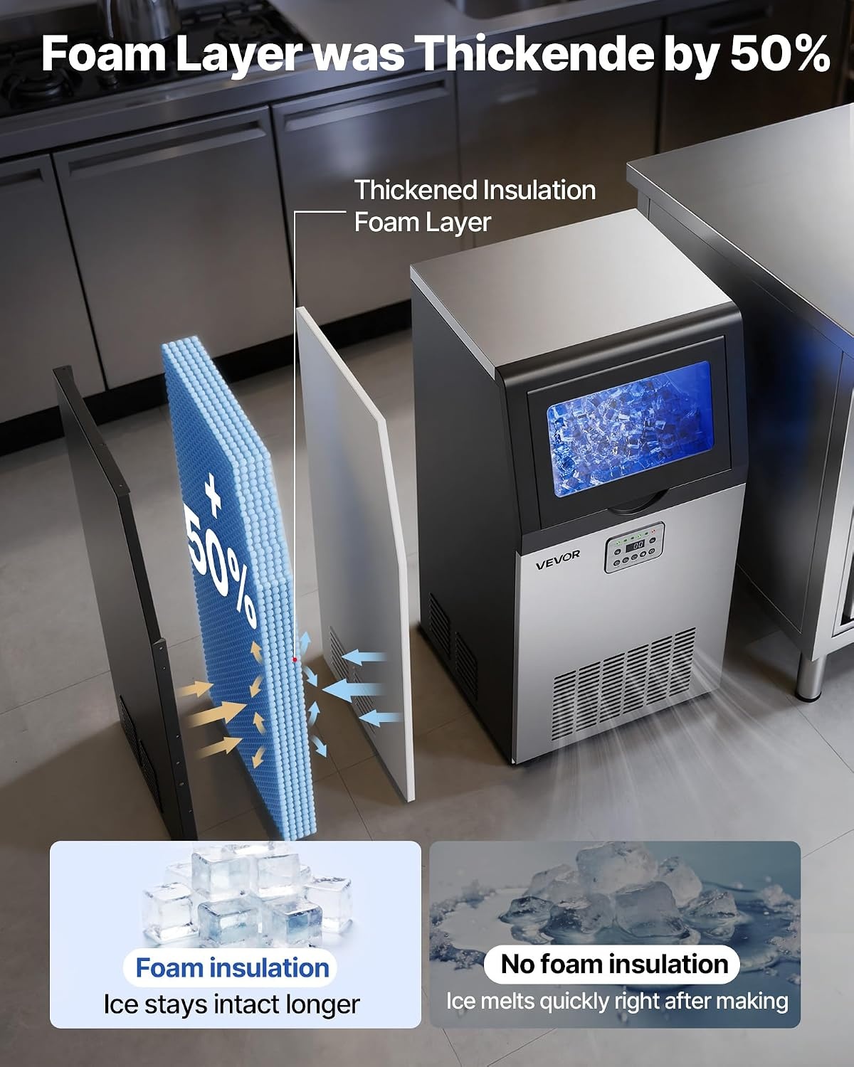 image:imageVEVOR Commercial Ice Maker Machine 80 lbs24h with 6813 lbs Storage Capacity CountertopFreestandingUnder Counter Stainless Steel Ice Maker with LED Display amp SelfCleaning Home Bar Restaurant120lbs24HDual Water Inlet