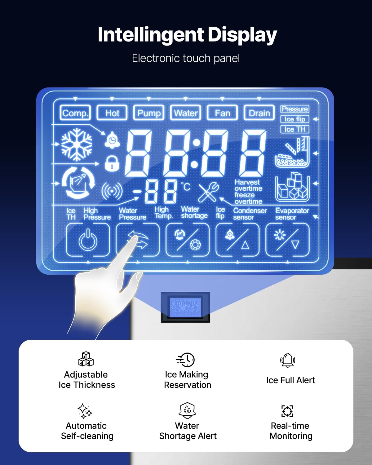 image:imageVEVOR Commercial Ice Maker MachineHead 800 lbs24 h 26 Inch Stainless Steel Industrial Ice Machine SelfCleaning and Scheduled Ice Making Modular Ice Cube Machine for Restaurant Hotel Head Only