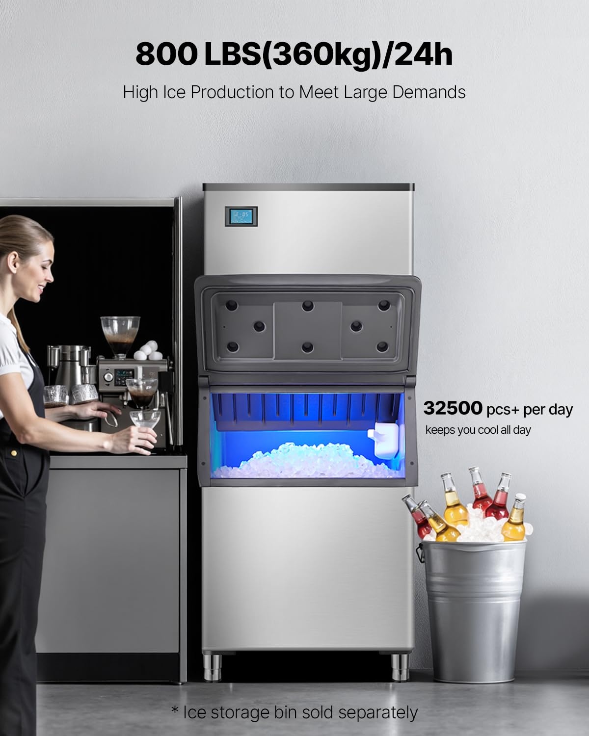 image:imageVEVOR Commercial Ice Maker MachineHead 800 lbs24 h 26 Inch Stainless Steel Industrial Ice Machine SelfCleaning and Scheduled Ice Making Modular Ice Cube Machine for Restaurant Hotel Head Only