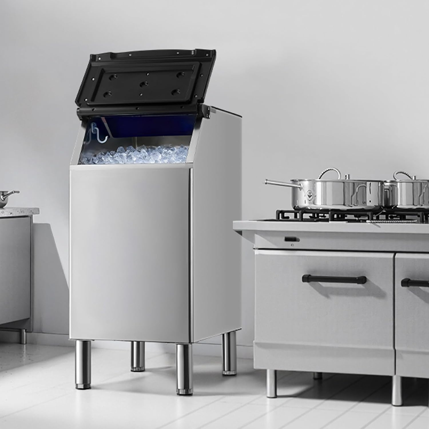 image:imageVEVOR Commercial Ice Maker Storage Bin 300 LBS Capacity IceBin Stainless Steel Commercial Ice Storage Bin with Adjustable AntiSlip Rubber Feet Suitable for Restaurant Hotel and Beverage Shops