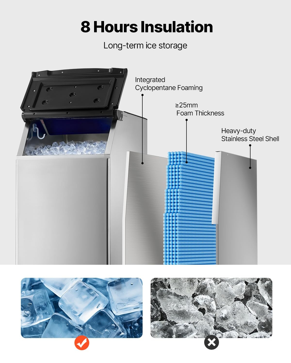 image:imageVEVOR Commercial Ice Maker Storage Bin 300 LBS Capacity IceBin Stainless Steel Commercial Ice Storage Bin with Adjustable AntiSlip Rubber Feet Suitable for Restaurant Hotel and Beverage Shops