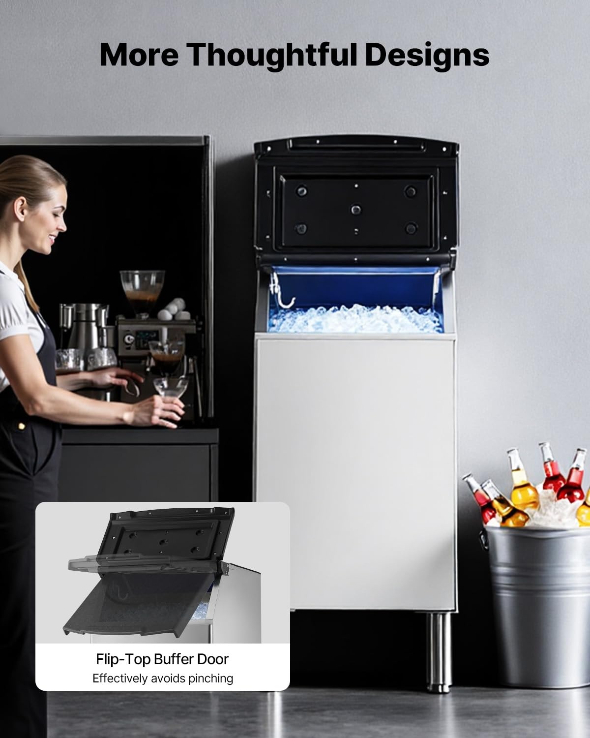 image:imageVEVOR Commercial Ice Maker Storage Bin 300 LBS Capacity IceBin Stainless Steel Commercial Ice Storage Bin with Adjustable AntiSlip Rubber Feet Suitable for Restaurant Hotel and Beverage Shops