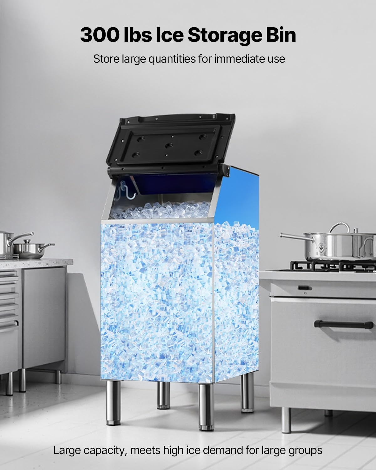 image:imageVEVOR Commercial Ice Maker Storage Bin 300 LBS Capacity IceBin Stainless Steel Commercial Ice Storage Bin with Adjustable AntiSlip Rubber Feet Suitable for Restaurant Hotel and Beverage Shops