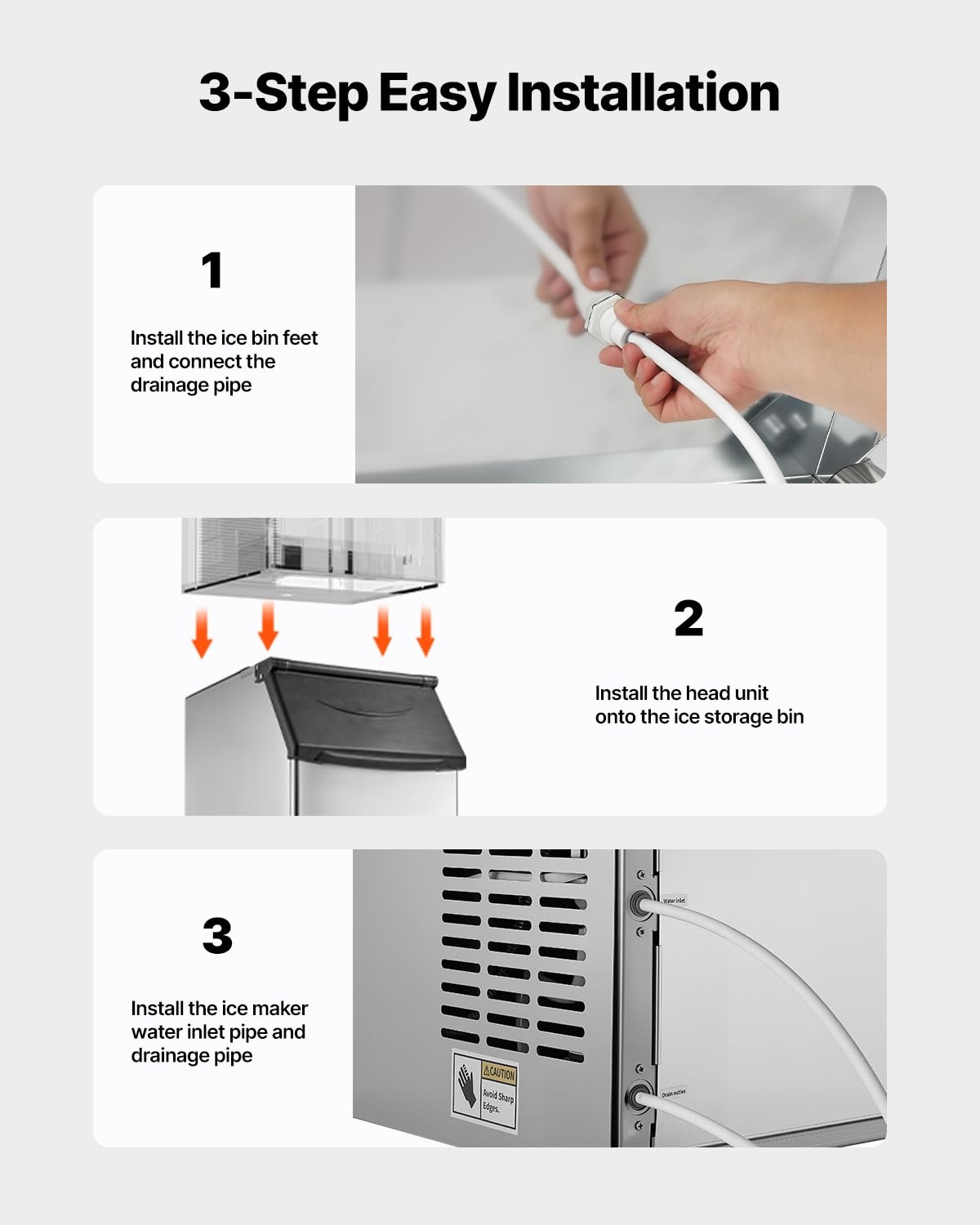 image:imageVEVOR Commercial Ice Maker Storage Bin 300 LBS Capacity IceBin Stainless Steel Commercial Ice Storage Bin with Adjustable AntiSlip Rubber Feet Suitable for Restaurant Hotel and Beverage Shops