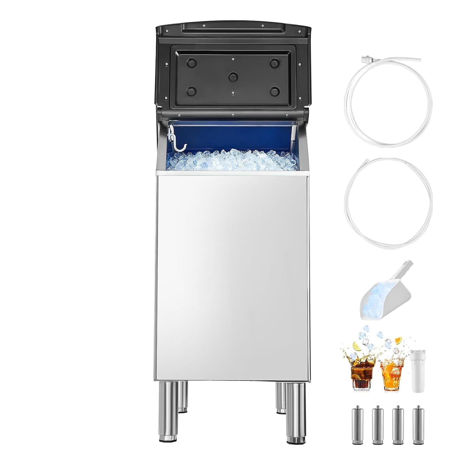 image:imageVEVOR Commercial Ice Maker Storage Bin 300 LBS Capacity IceBin Stainless Steel Commercial Ice Storage Bin with Adjustable AntiSlip Rubber Feet Suitable for Restaurant Hotel and Beverage Shops
