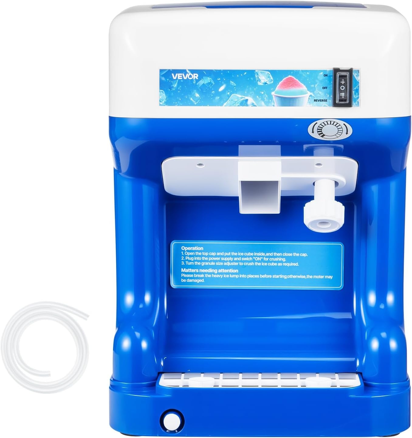 image:imageVEVOR Commercial Ice Shaver Crusher 220lbs Per Hour Electric Snow Cone Maker with 8L Ice Cube Box 350W 1500RPM Tabletop Shaved Ice Machine for Parties Events Bar Home and Commercial Use WhiteBlue