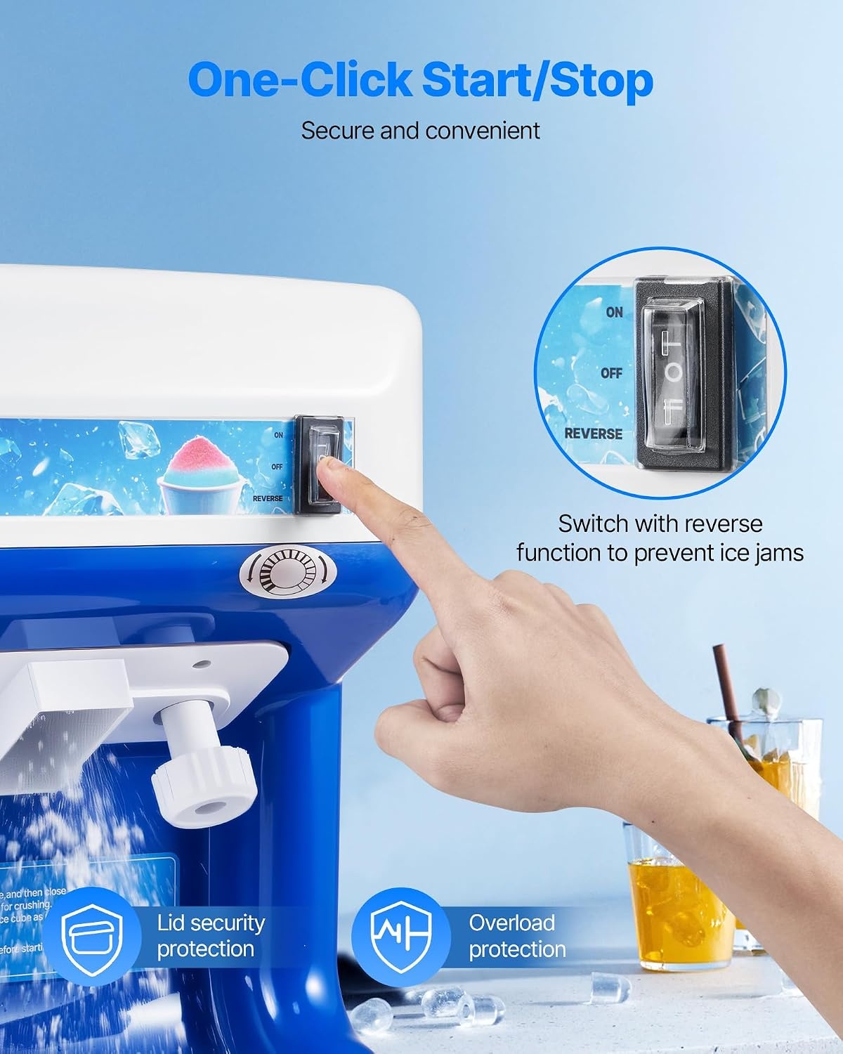 image:imageVEVOR Commercial Ice Shaver Crusher 220lbs Per Hour Electric Snow Cone Maker with 8L Ice Cube Box 350W 1500RPM Tabletop Shaved Ice Machine for Parties Events Bar Home and Commercial Use WhiteBlue