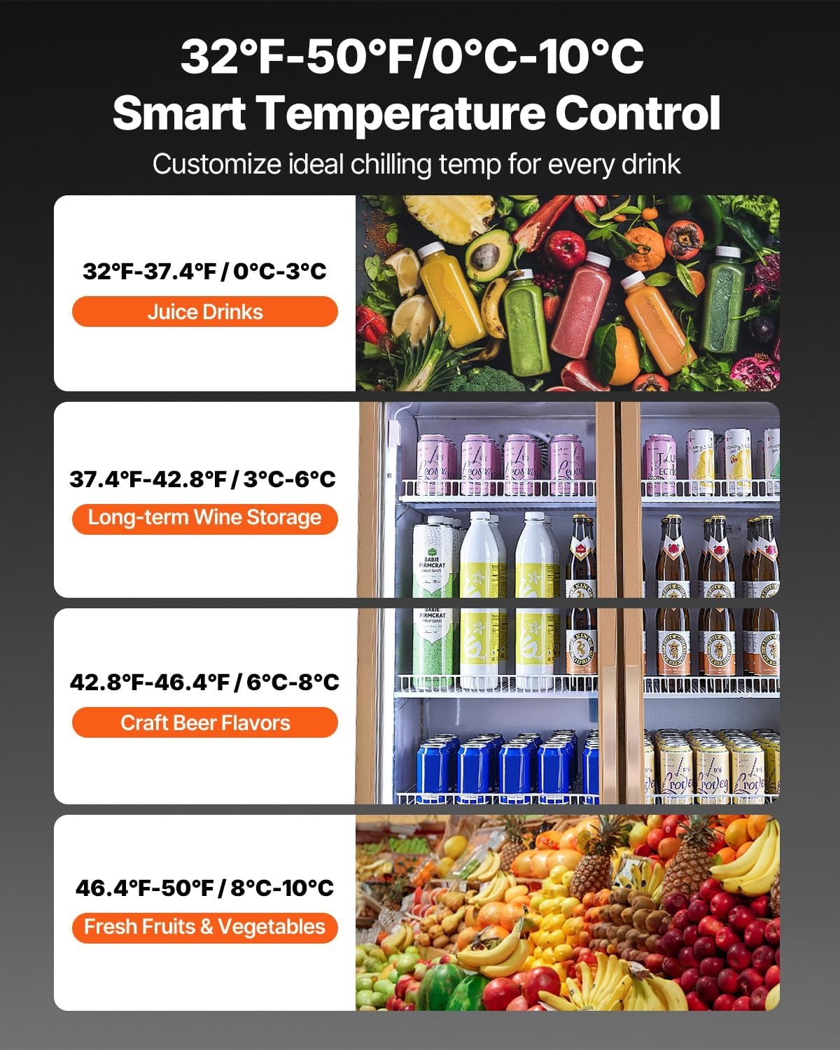 image:imageVEVOR Commercial Merchandiser Refrigerator 2 Glass Doors 23 Cubic Ft Upright Display Beverage Cooler 79 Tall x 394 Width Fridge with LED Lighting for Drink Wine Soda Gold23 cuft
