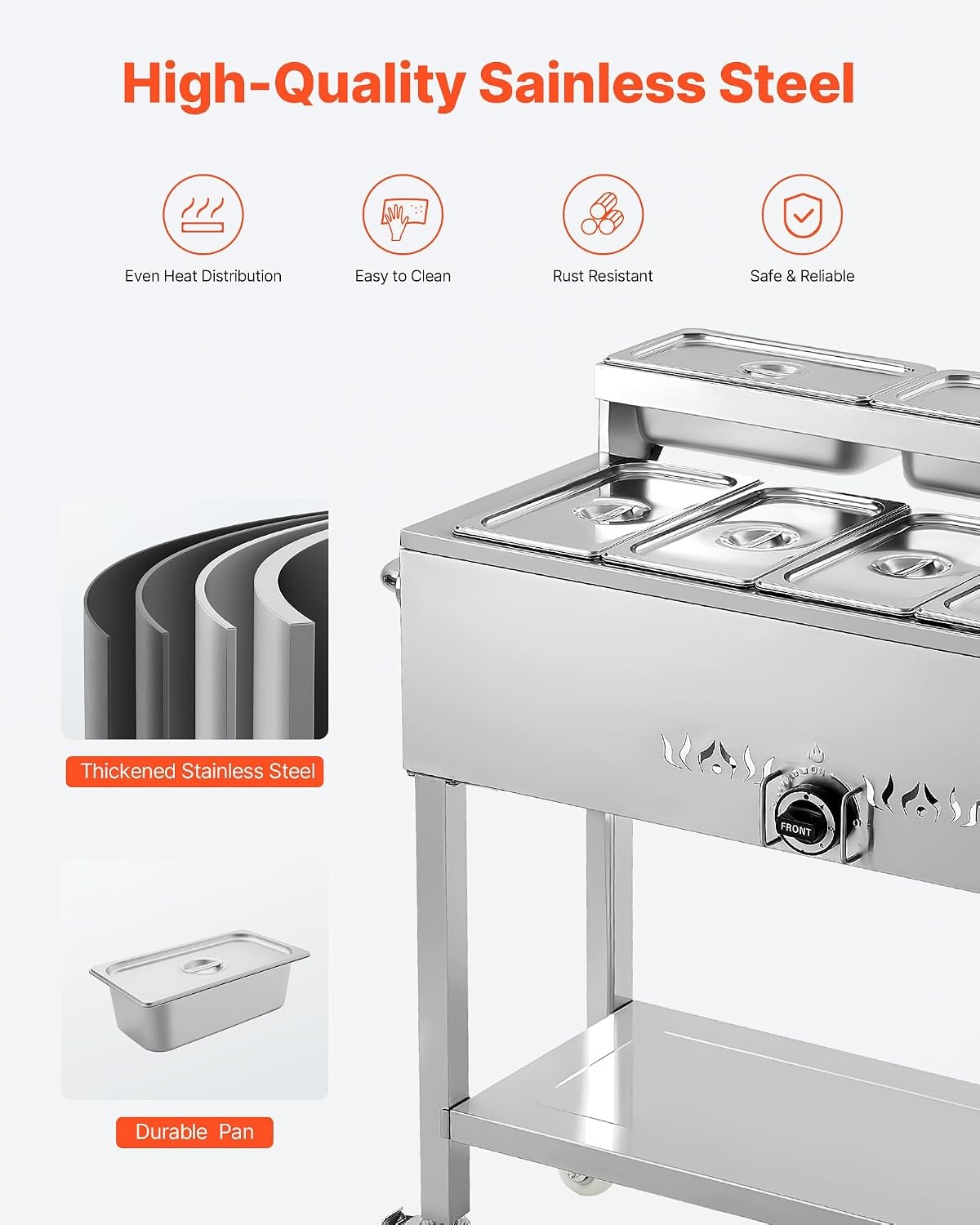 image:imageVEVOR Commercial Propane Steam Table 5 Food Pans amp 3 Condiment Pans LP Gas Outdoor Soup Warmer with Drain Valve and 3 Wheels Stainless Steel Propane Food Warmer with Adjustable Temp for Outdoor513 Pan40QT