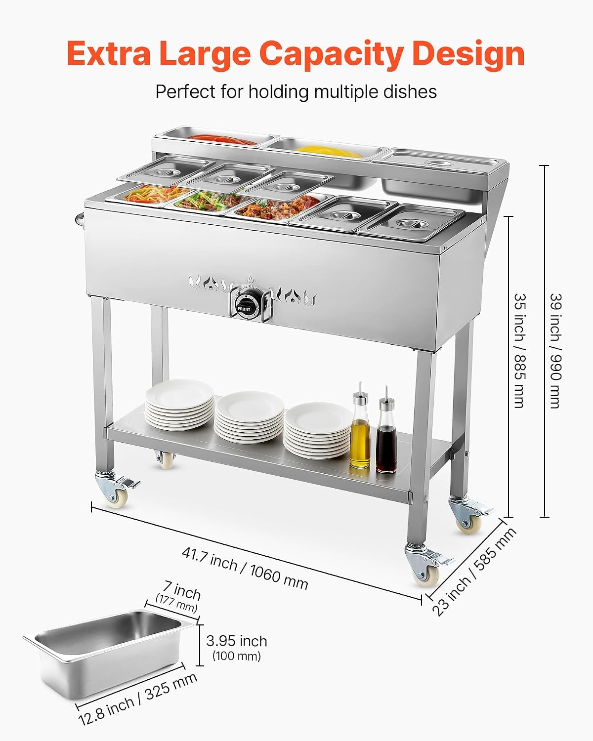 image:imageVEVOR Commercial Propane Steam Table 5 Food Pans amp 3 Condiment Pans LP Gas Outdoor Soup Warmer with Drain Valve and 3 Wheels Stainless Steel Propane Food Warmer with Adjustable Temp for Outdoor513 Pan40QT