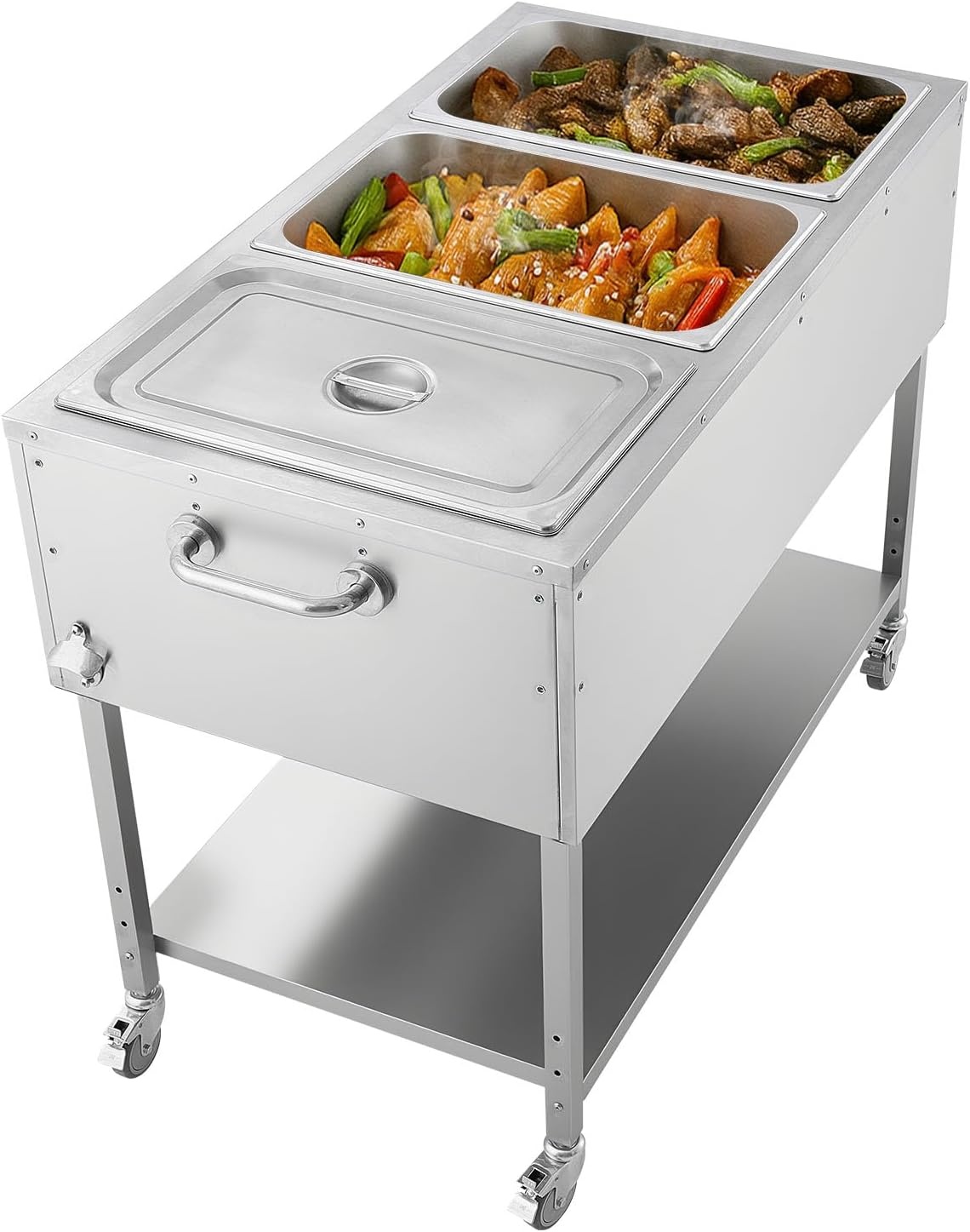 image:imageVEVOR Commercial Propane Steam Table 5 Food Pans amp 3 Condiment Pans LP Gas Outdoor Soup Warmer with Drain Valve and 3 Wheels Stainless Steel Propane Food Warmer with Adjustable Temp for Outdoor311 Pan72QT