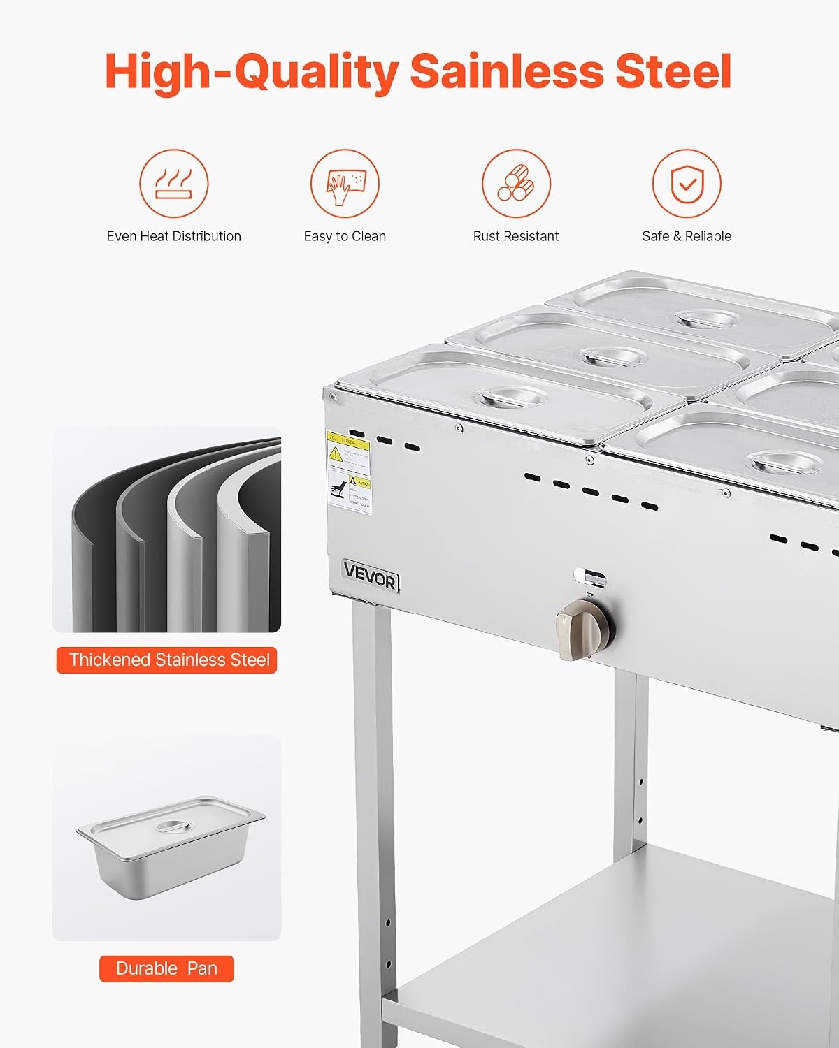 image:imageVEVOR Commercial Propane Steam Table 5 Food Pans amp 3 Condiment Pans LP Gas Outdoor Soup Warmer with Drain Valve and 3 Wheels Stainless Steel Propane Food Warmer with Adjustable Temp for Outdoor613 Pan48QT