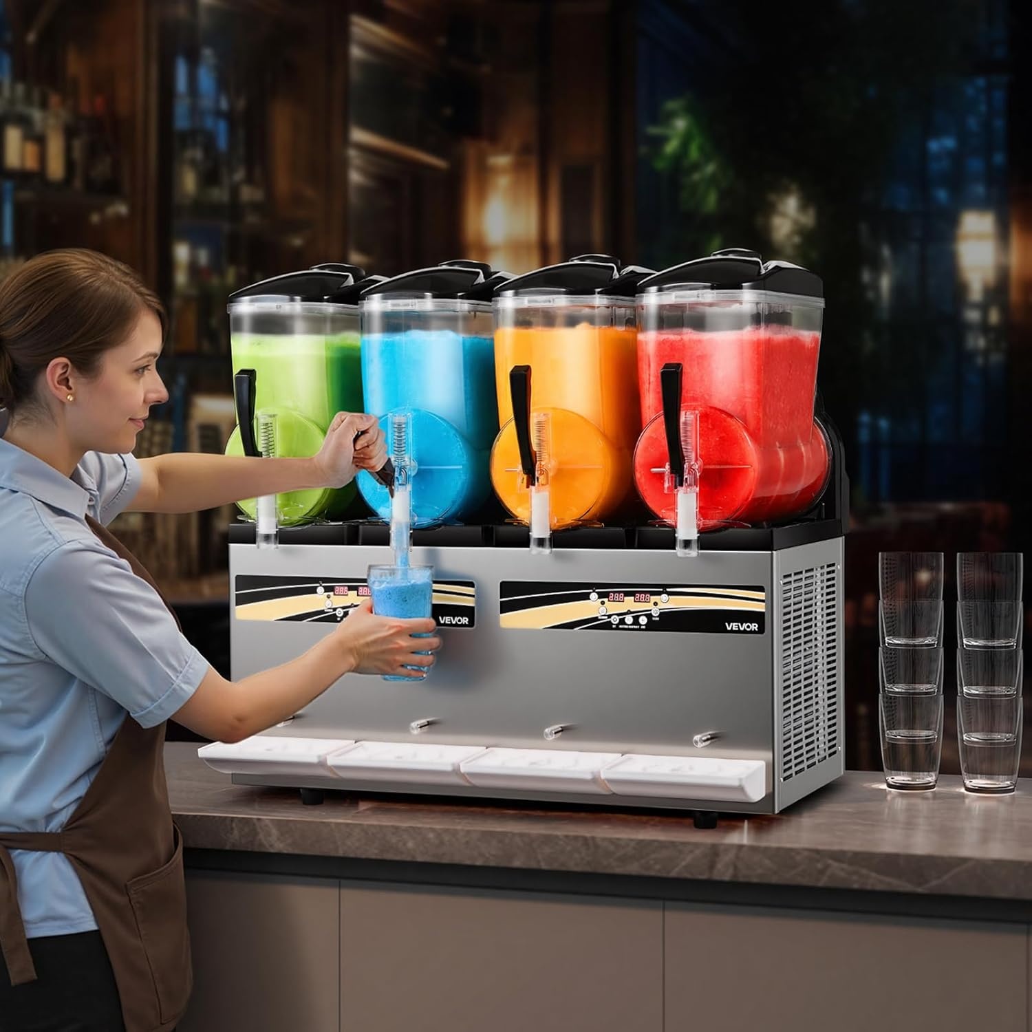 image:imageVEVOR Commercial Slushy Machine 12Lx3 Triple Tank Frozen Drink Machine 144 Cups Stainless Steel Margarita Smoothie Frozen Drink Maker Slushie Maker for Home Party Restaurants Cafe Bars48L