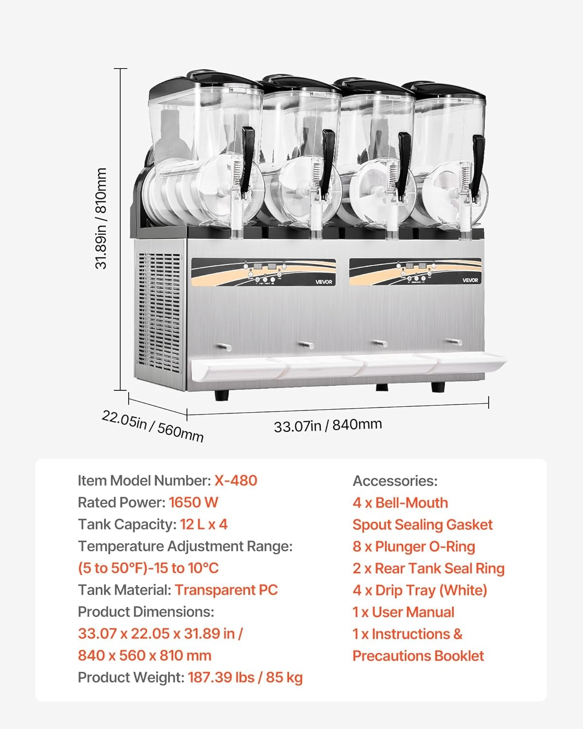 image:imageVEVOR Commercial Slushy Machine 12Lx3 Triple Tank Frozen Drink Machine 144 Cups Stainless Steel Margarita Smoothie Frozen Drink Maker Slushie Maker for Home Party Restaurants Cafe Bars48L