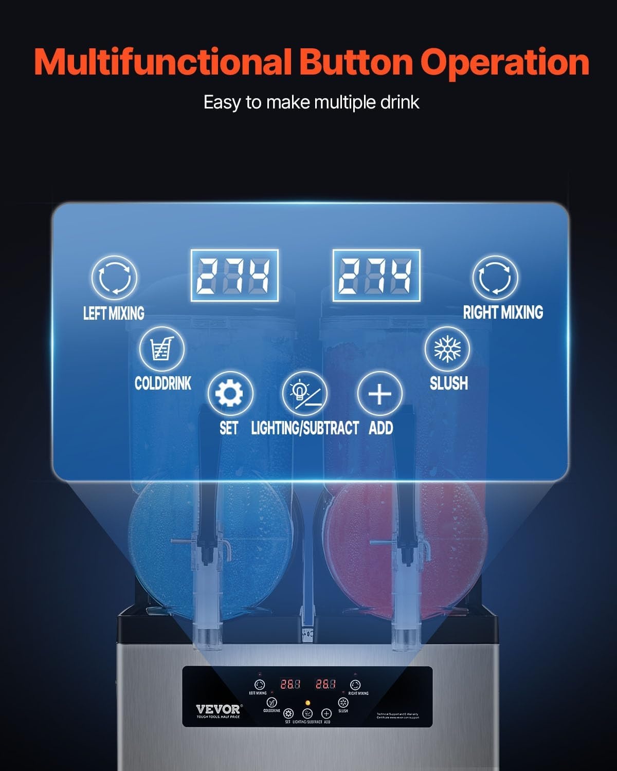 image:imageVEVOR Commercial Slushy Machine 12Lx3 Triple Tank Frozen Drink Machine 144 Cups Stainless Steel Margarita Smoothie Frozen Drink Maker Slushie Maker for Home Party Restaurants Cafe Bars24L