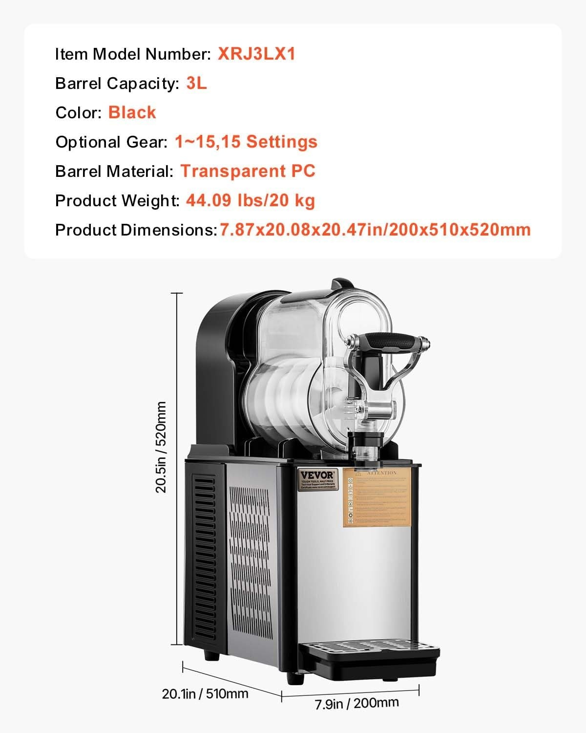 image:imageVEVOR Commercial Slushy Machine 3L1 Single Tank Frozen Beverage Maker 12Cup Stainless Steel Slushie Machine Margarita Frozen Drink Smoothie Maker for Restaurants Bars Cafes and Food Truck08 Gal 3 L