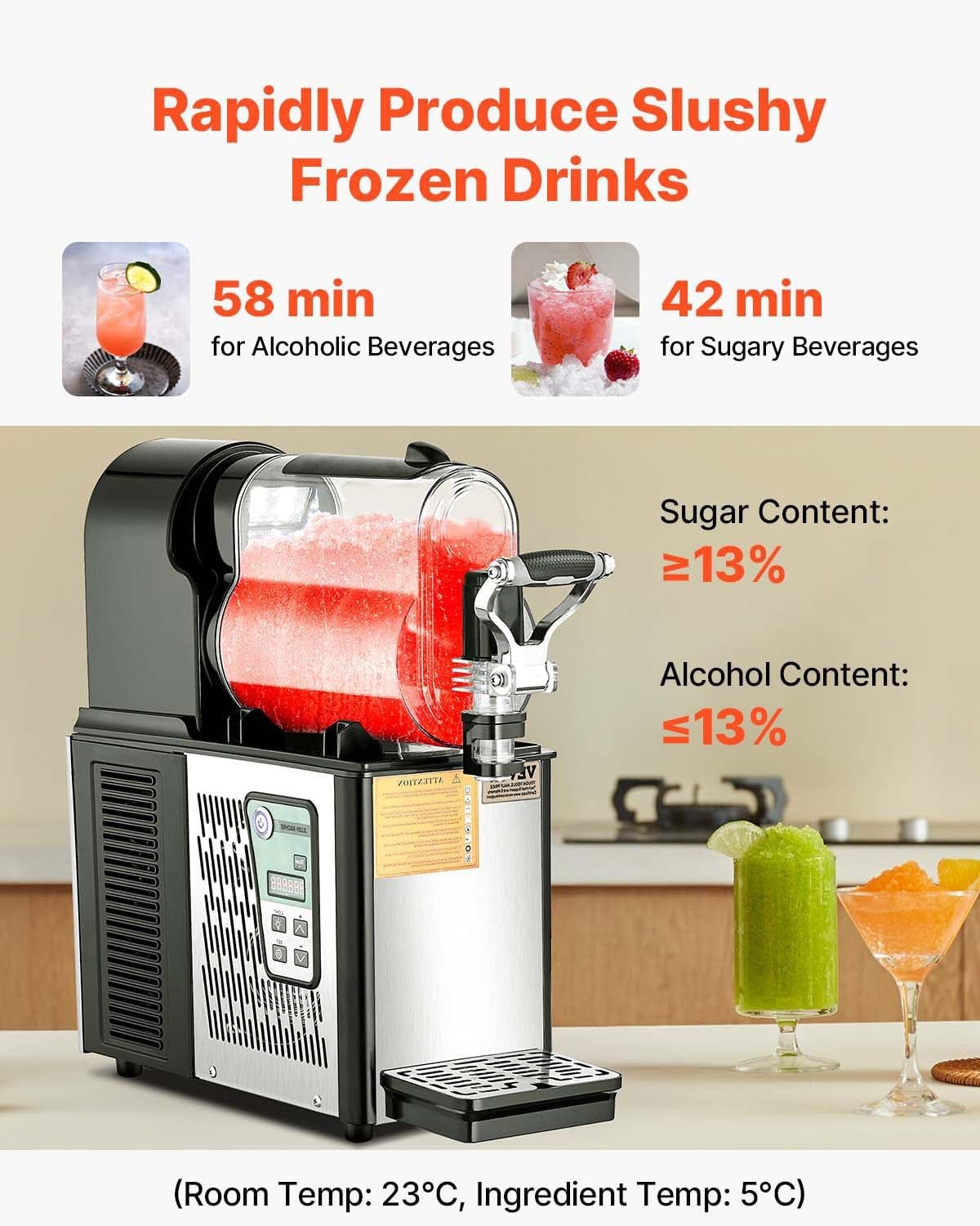 image:imageVEVOR Commercial Slushy Machine 3L1 Single Tank Frozen Beverage Maker 12Cup Stainless Steel Slushie Machine Margarita Frozen Drink Smoothie Maker for Restaurants Bars Cafes and Food Truck08 Gal 3 L