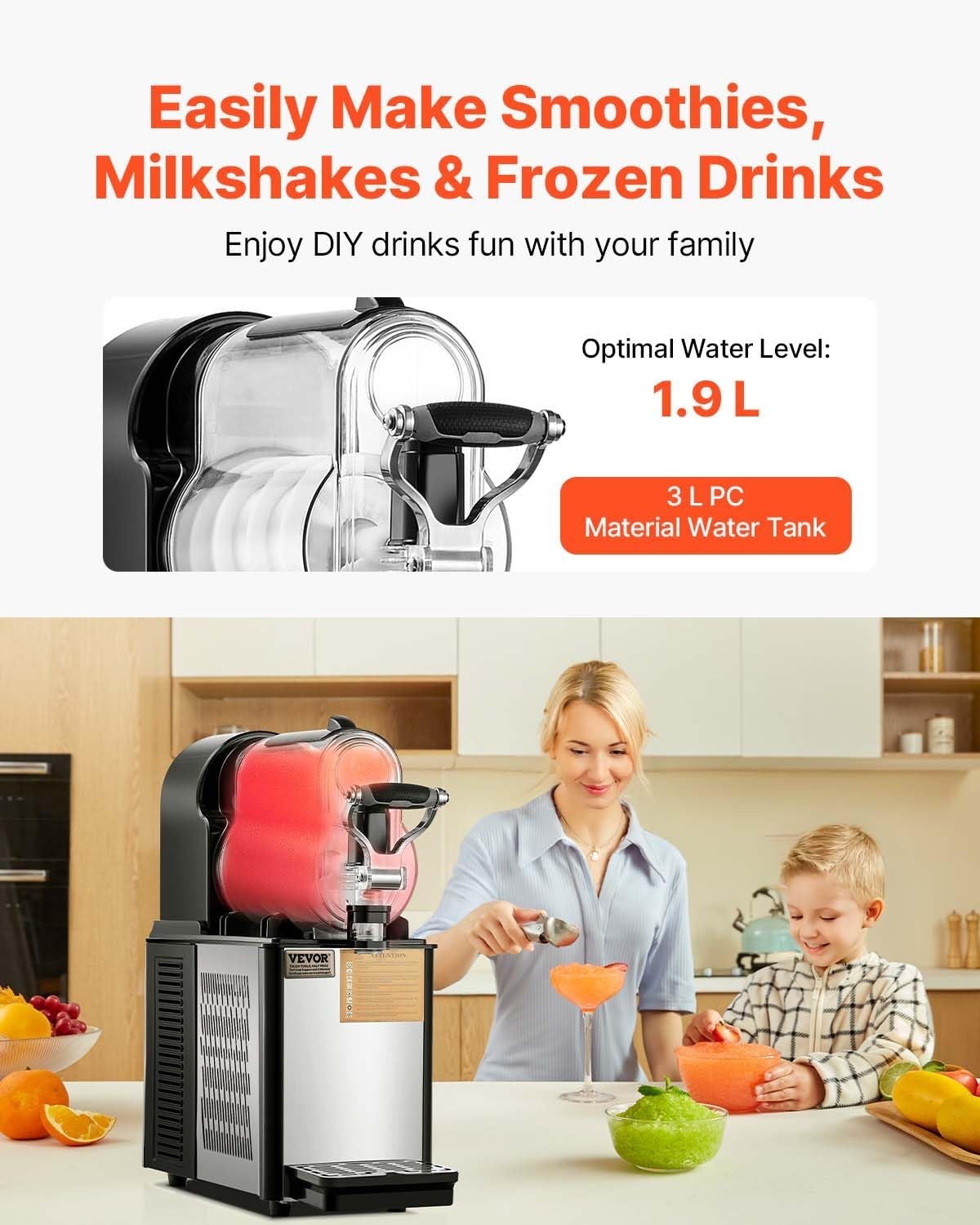 image:imageVEVOR Commercial Slushy Machine 3L1 Single Tank Frozen Beverage Maker 12Cup Stainless Steel Slushie Machine Margarita Frozen Drink Smoothie Maker for Restaurants Bars Cafes and Food Truck08 Gal 3 L