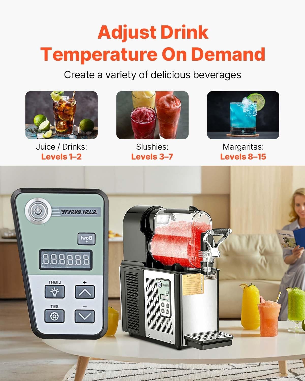image:imageVEVOR Commercial Slushy Machine 3L1 Single Tank Frozen Beverage Maker 12Cup Stainless Steel Slushie Machine Margarita Frozen Drink Smoothie Maker for Restaurants Bars Cafes and Food Truck08 Gal 3 L