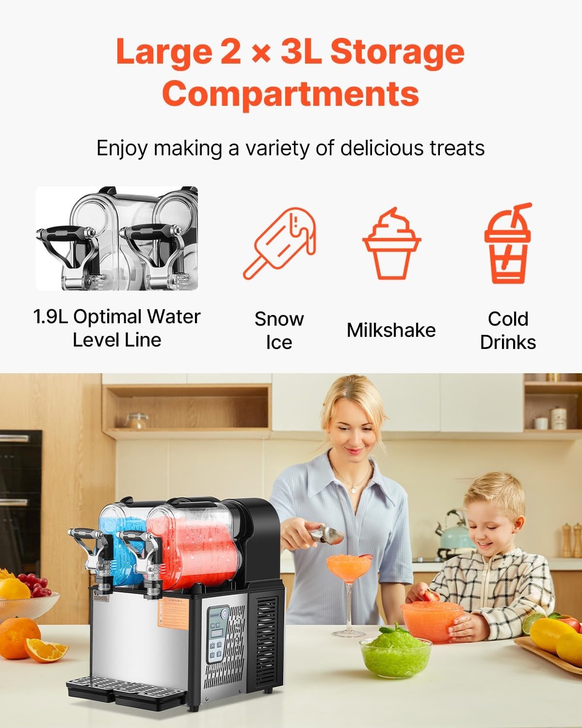 image:imageVEVOR Commercial Slushy Machine 3L1 Single Tank Frozen Beverage Maker 12Cup Stainless Steel Slushie Machine Margarita Frozen Drink Smoothie Maker for Restaurants Bars Cafes and Food Truck08 Gal x 2 3 L x 2