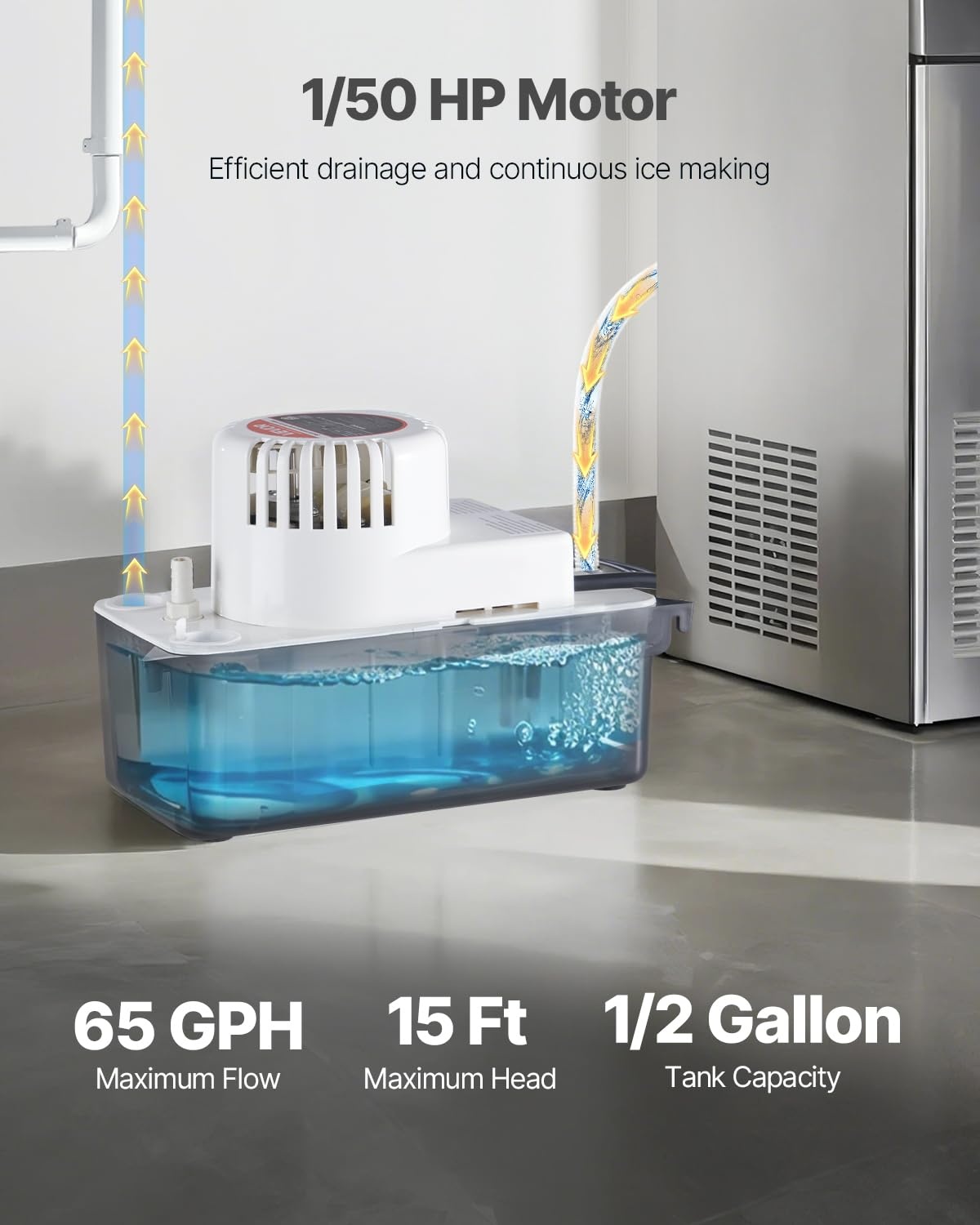 image:imageVEVOR Condensate Removal Pump 150 HP 65 GPH 15 ft Lift 12 Gal Tank Automatic AC Condensation Pump with Float Switch amp 20 ft Hose for Air Conditioner Dehumidifier Furnace Ice Maker Water Drain