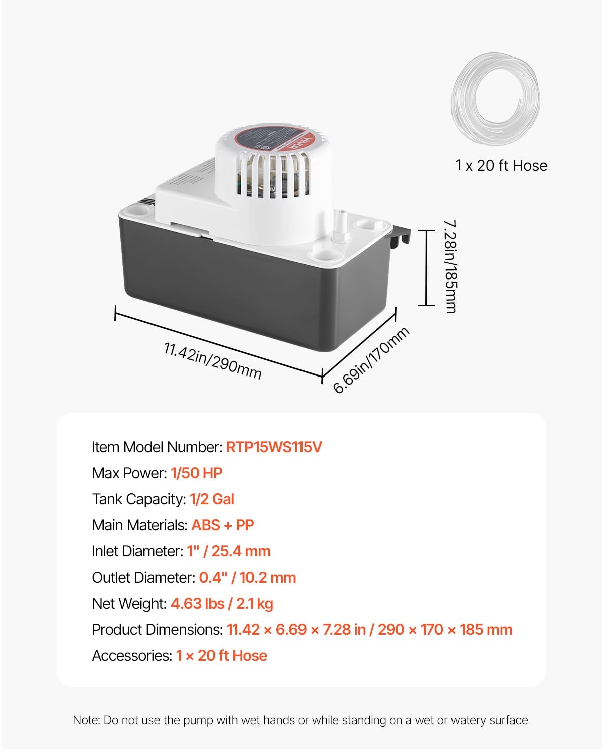 image:imageVEVOR Condensate Removal Pump 150 HP 65 GPH 15 ft Lift 12 Gal Tank Automatic AC Condensation Pump with Float Switch amp 20 ft Hose for Air Conditioner Dehumidifier Furnace Ice Maker Water Drain