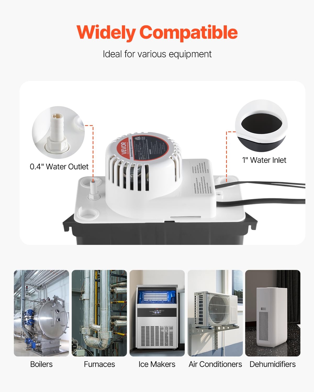 image:imageVEVOR Condensate Removal Pump 150 HP 65 GPH 15 ft Lift 12 Gal Tank Automatic AC Condensation Pump with Float Switch amp 20 ft Hose for Air Conditioner Dehumidifier Furnace Ice Maker Water Drain