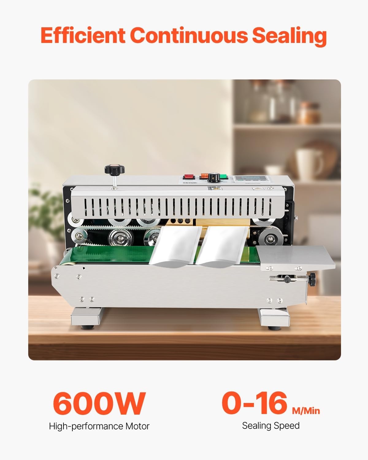 image:imageVEVOR Continuous Bag Band Sealing Machine 024047 in612 mm Seal Width Horizontal Band Sealer Machine with Digital Temperature Control Carbon Steel Bag Sealer for 00208 mm Plastic Bags FilmsStainless Steel