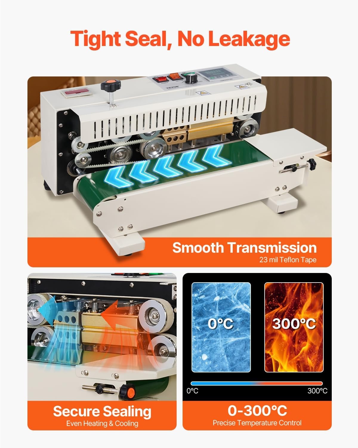 image:imageVEVOR Continuous Bag Band Sealing Machine 024047 in612 mm Seal Width Horizontal Band Sealer Machine with Digital Temperature Control Carbon Steel Bag Sealer for 00208 mm Plastic Bags FilmsCount