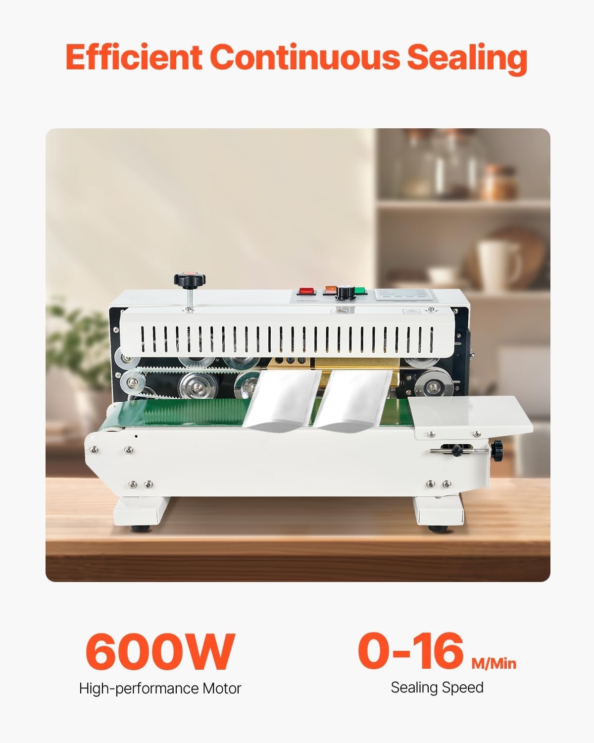 image:imageVEVOR Continuous Bag Band Sealing Machine 024047 in612 mm Seal Width Horizontal Band Sealer Machine with Digital Temperature Control Carbon Steel Bag Sealer for 00208 mm Plastic Bags FilmsBasic