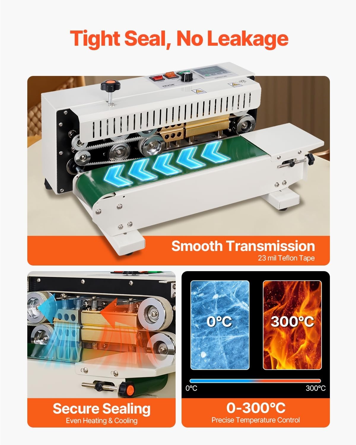 image:imageVEVOR Continuous Bag Band Sealing Machine 024047 in612 mm Seal Width Horizontal Band Sealer Machine with Digital Temperature Control Carbon Steel Bag Sealer for 00208 mm Plastic Bags FilmsBasic