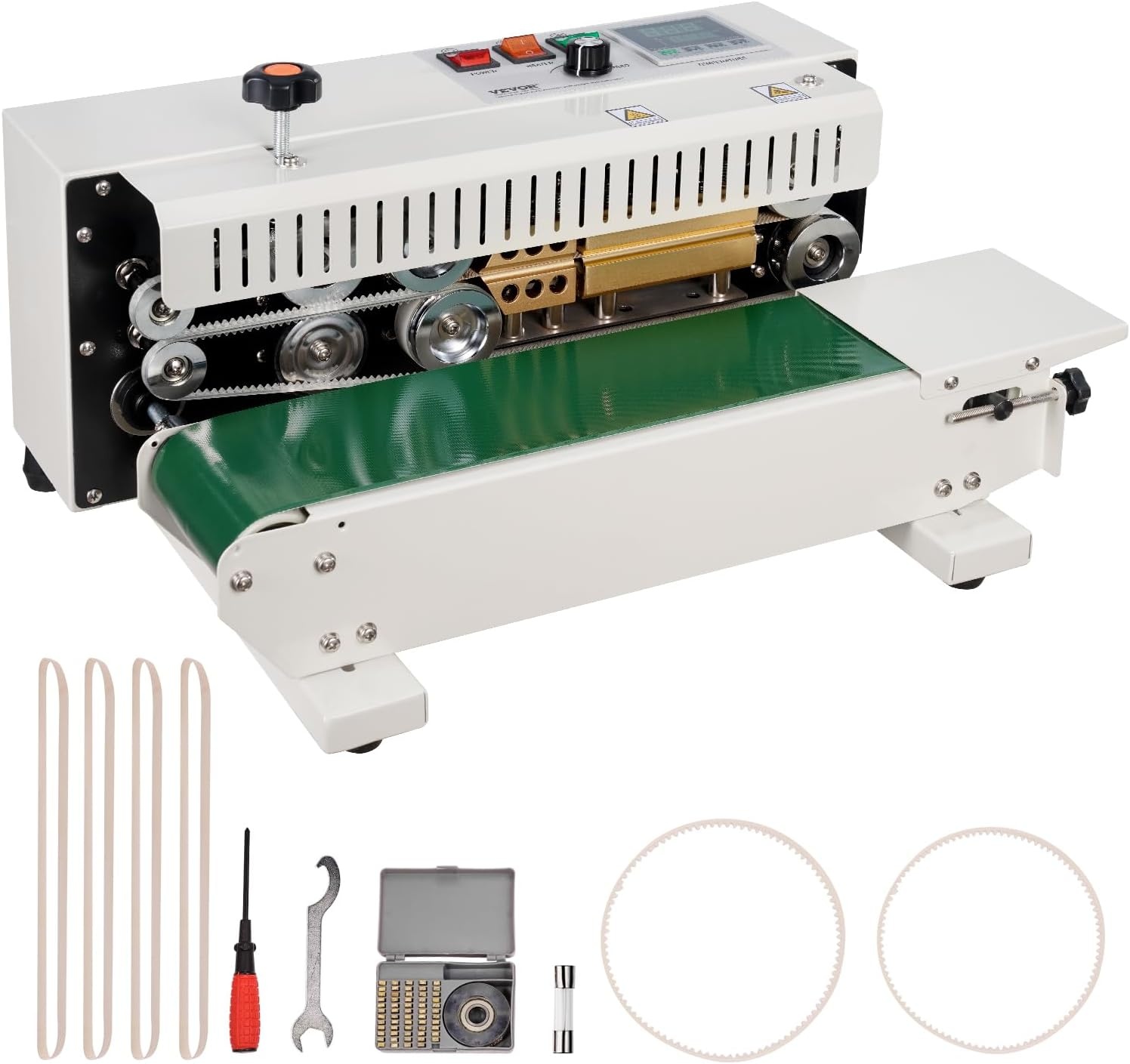 image:imageVEVOR Continuous Bag Band Sealing Machine 024047 in612 mm Seal Width Horizontal Band Sealer Machine with Digital Temperature Control Carbon Steel Bag Sealer for 00208 mm Plastic Bags FilmsBasic