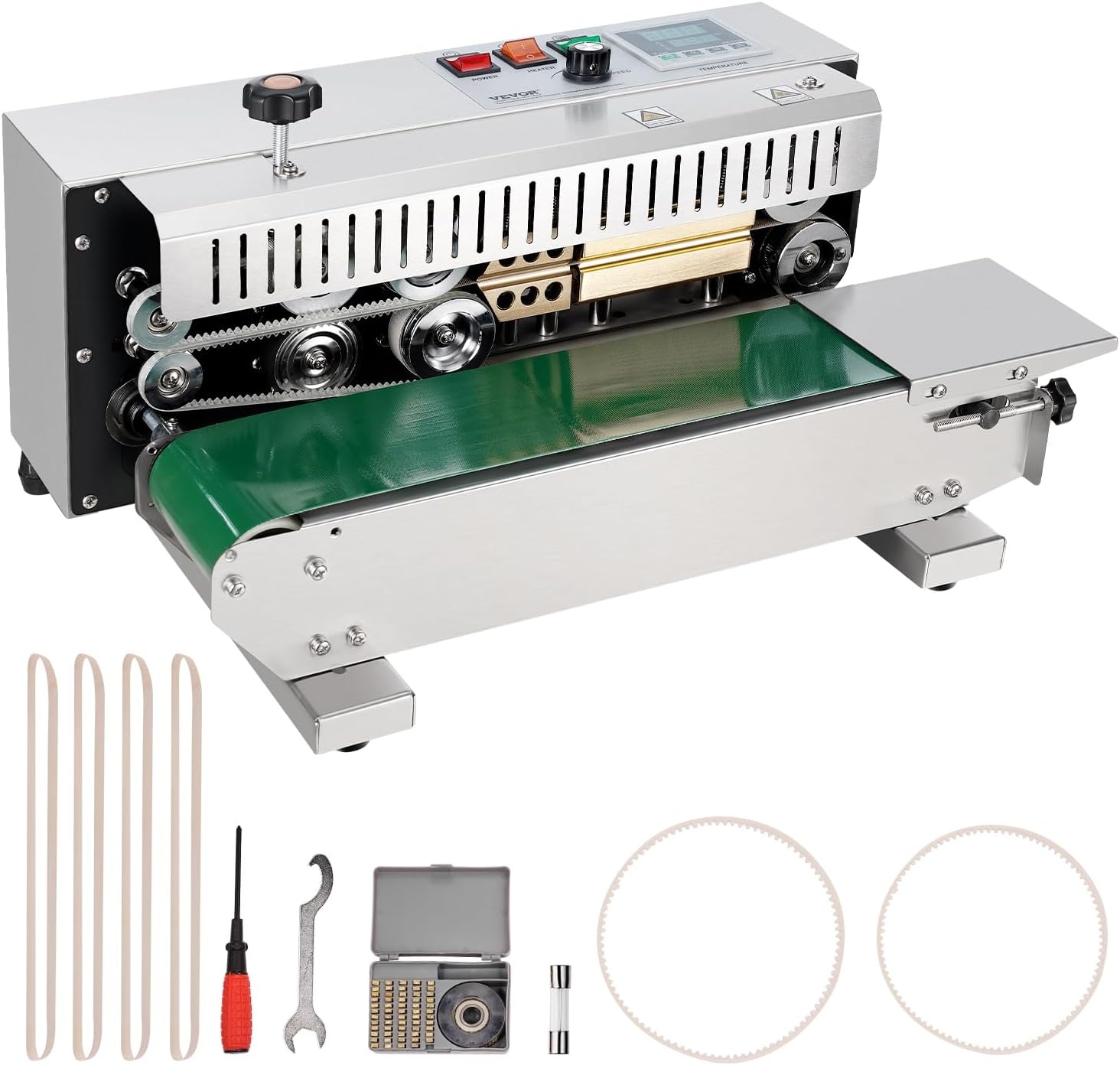 image:imageVEVOR Continuous Bag Band Sealing Machine 024047 in612 mm Seal Width Horizontal Band Sealer Machine with Digital Temperature Control Carbon Steel Bag Sealer for 00208 mm Plastic Bags FilmsStainless Steel