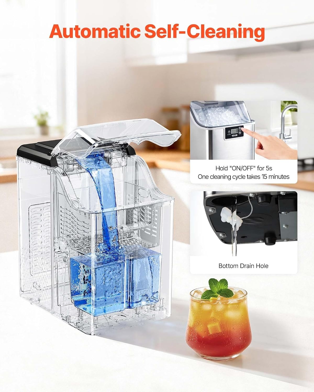 image:imageVEVOR Countertop Ice Maker 33 lbs per Day SelfCleaning Portable Machine with Scoop DrawerStyle Ice Access Nugget IceMaking Machine with Chewable ICES for Home Kitchen Office Bar amp PartySliver