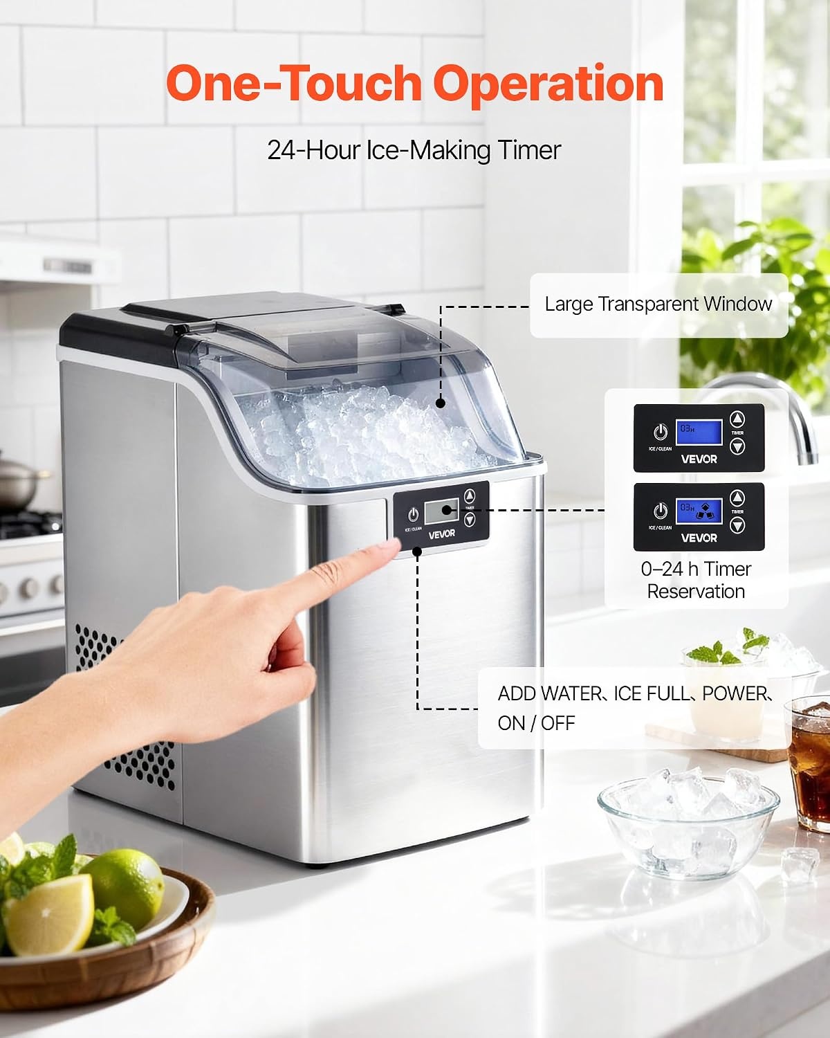 image:imageVEVOR Countertop Ice Maker 33 lbs per Day SelfCleaning Portable Machine with Scoop DrawerStyle Ice Access Nugget IceMaking Machine with Chewable ICES for Home Kitchen Office Bar amp PartySliver