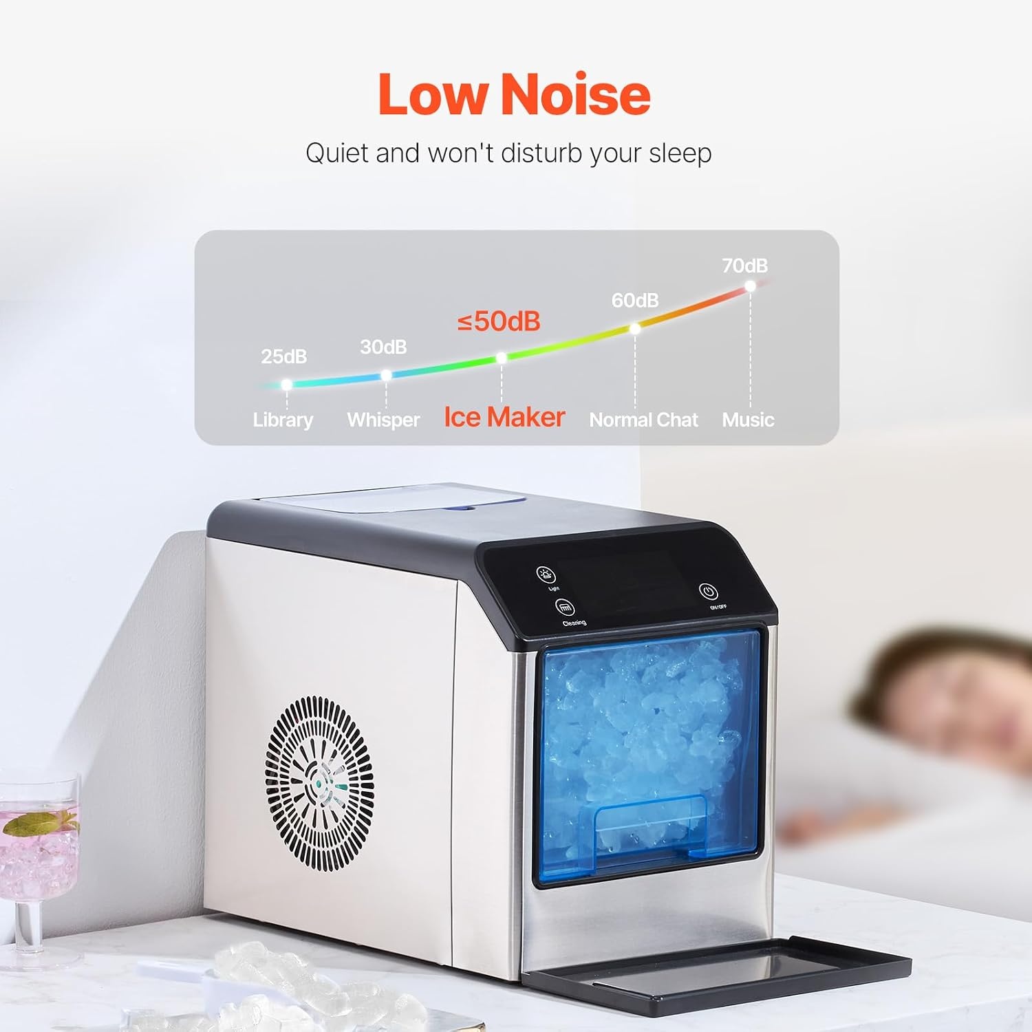 image:imageVEVOR Countertop Ice Maker Self Cleaning Pebble Ice Machine with Ice Scoop amp Drip Tray 33lbs24H Nugget Ice Maker with Convenient Ice Transfer for Home Kitchen Office