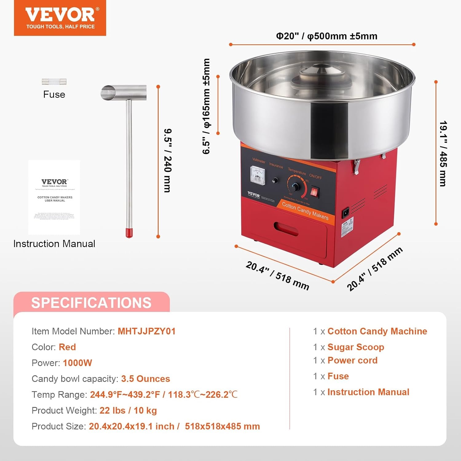 image:imageVEVOR Electric Cotton Candy Machine 1000W Candy Floss Maker Commercial Cotton Candy Machine with Stainless Steel Bowl Sugar Scoop and Drawer Perfect for Home Kids Birthday Family Party BlueRed