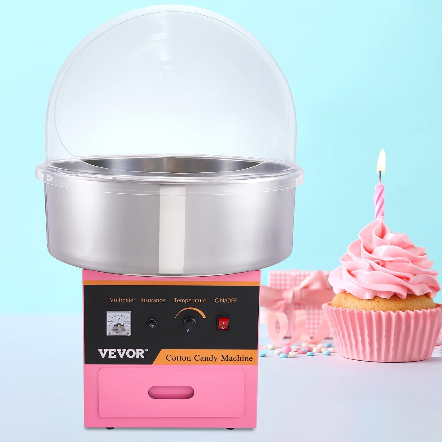 image:imageVEVOR Electric Cotton Candy Machine 1000W Candy Floss Maker Commercial Cotton Candy Machine with Stainless Steel Bowl Sugar Scoop and Drawer Perfect for Home Kids Birthday Family Party BluePink