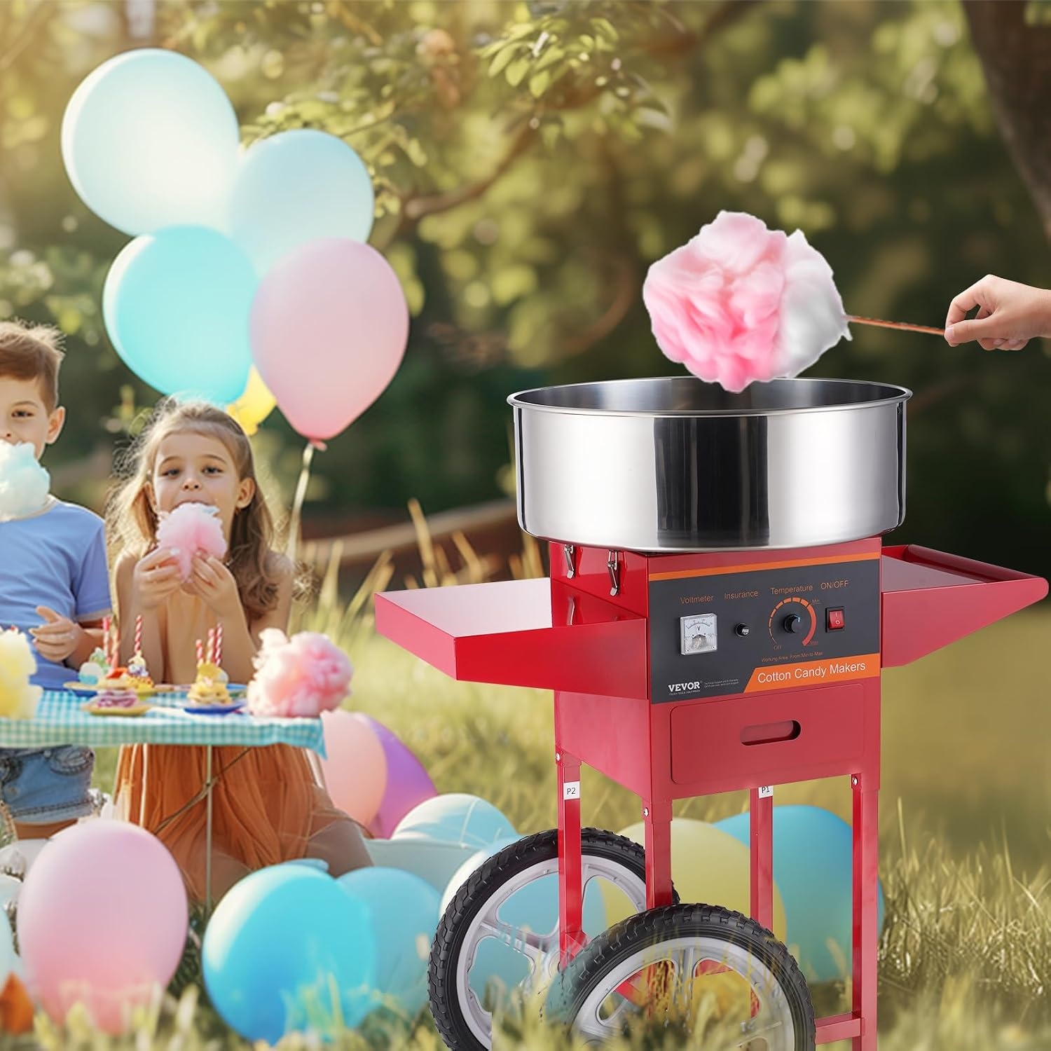 image:imageVEVOR Electric Cotton Candy Machine 1000W Candy Floss Maker Commercial Cotton Candy Machine with Stainless Steel Bowl Sugar Scoop and Drawer Perfect for Home Kids Birthday Family Party BlueRed