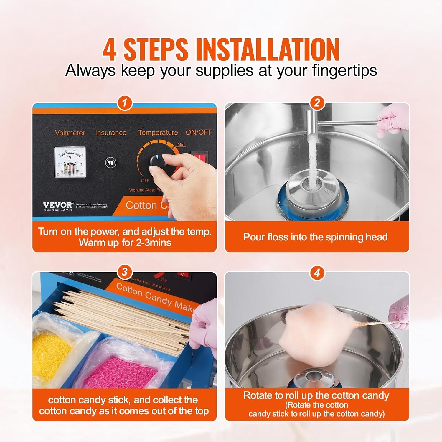 image:imageVEVOR Electric Cotton Candy Machine 1000W Candy Floss Maker Commercial Cotton Candy Machine with Stainless Steel Bowl Sugar Scoop and Drawer Perfect for Home Kids Birthday Family Party BlueBlue