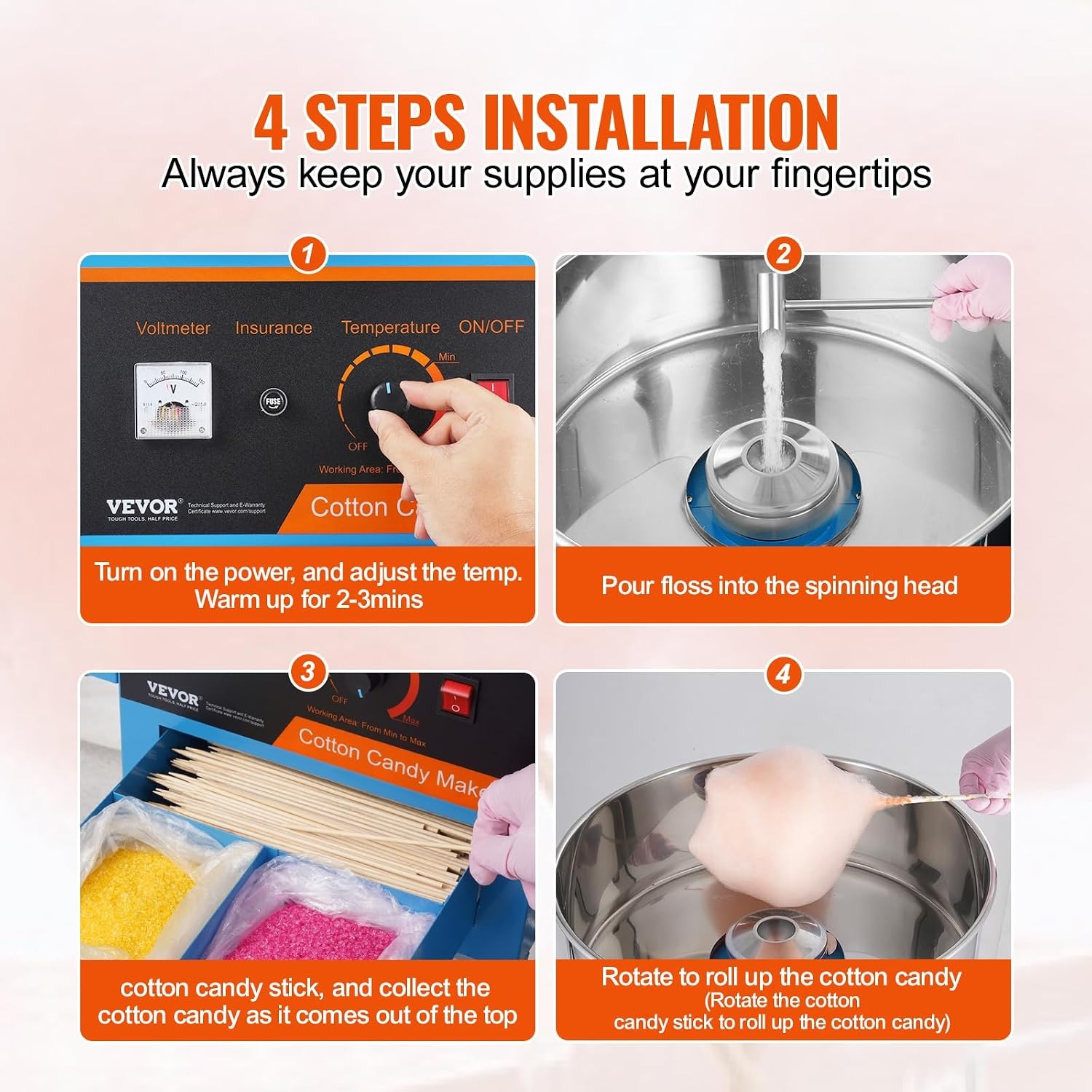 image:imageVEVOR Electric Cotton Candy Machine 1000W Candy Floss Maker Commercial Cotton Candy Machine with Stainless Steel Bowl Sugar Scoop and Drawer Perfect for Home Kids Birthday Family Party BlueBlue
