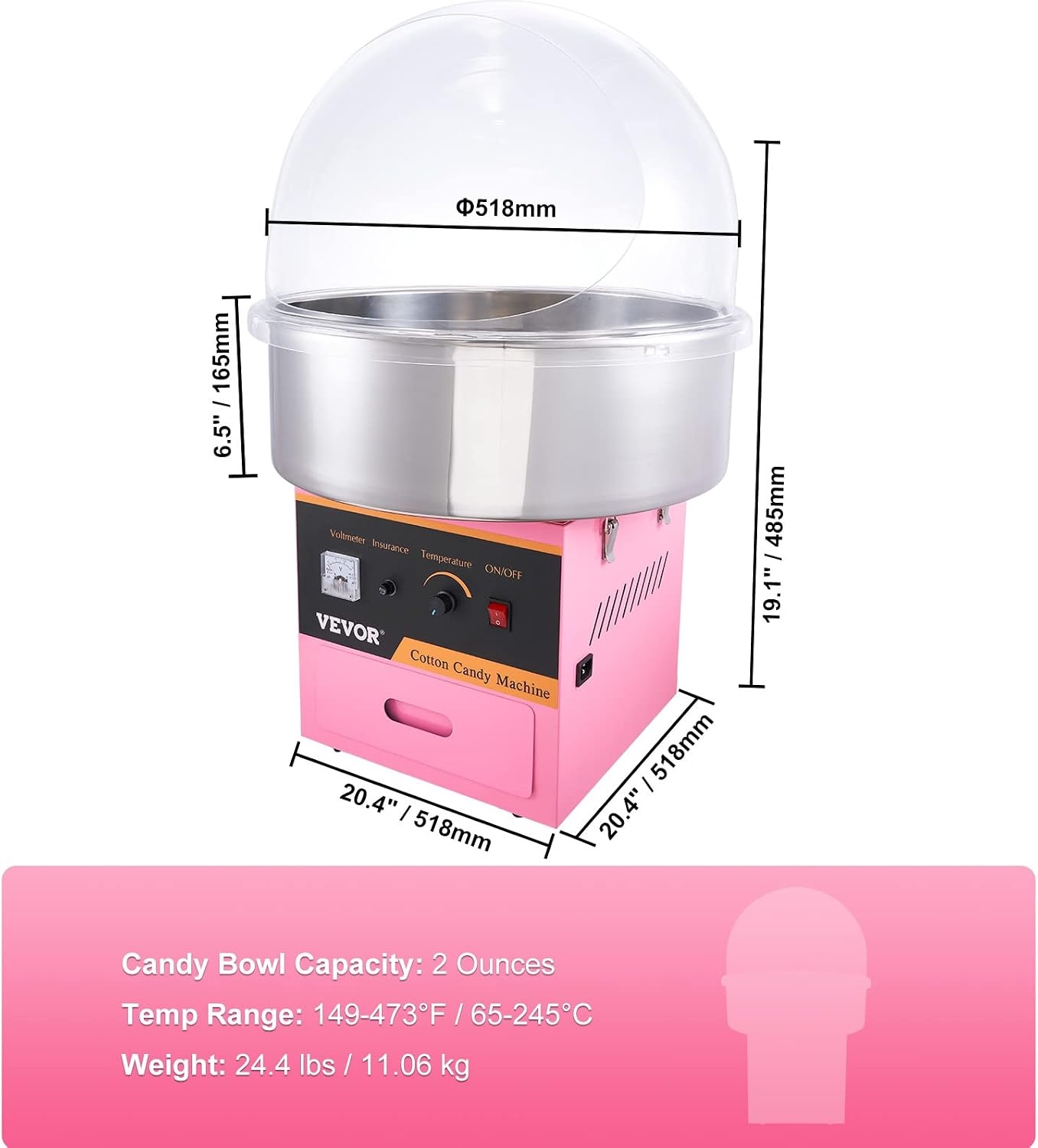 image:imageVEVOR Electric Cotton Candy Machine 1000W Candy Floss Maker Commercial Cotton Candy Machine with Stainless Steel Bowl Sugar Scoop and Drawer Perfect for Home Kids Birthday Family Party BluePink