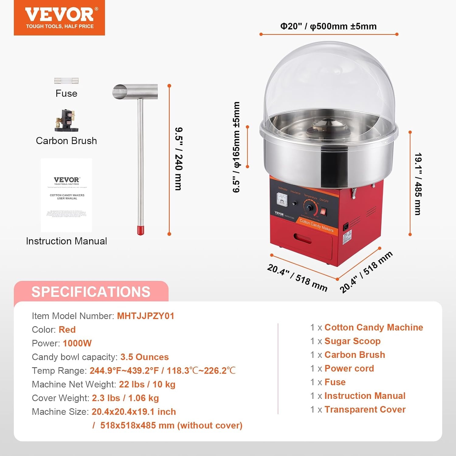 image:imageVEVOR Electric Cotton Candy Machine 1000W Candy Floss Maker Commercial Cotton Candy Machine with Stainless Steel Bowl Sugar Scoop and Drawer Perfect for Home Kids Birthday Family Party BlueRed